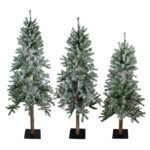 Set of 3 Slim Flocked Alpine Artificial Christmas Trees 6' - Unlit